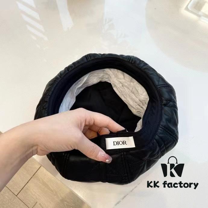 Dior-style Leather Octagonal Beret