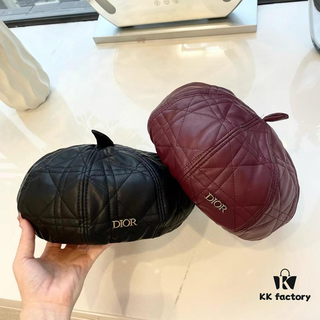 Dior-style Leather Octagonal Beret