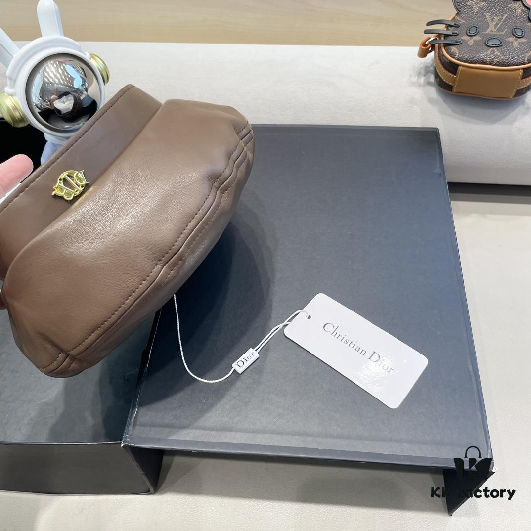 Dior Women's Beret Casual PU Leather Hat with Metal Logo Fashionable Outdoor Street Cap