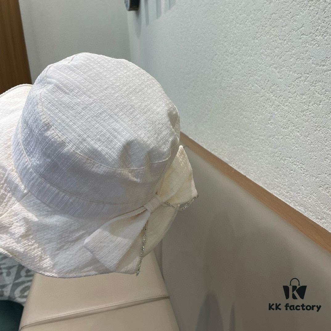 Dior Wide-Brim Sun Fishing Hat for Women, Spring and Summer Bow-Tied Bucket Hat, Versatile Facial Covering UV Protection Fashionable Sun Hat