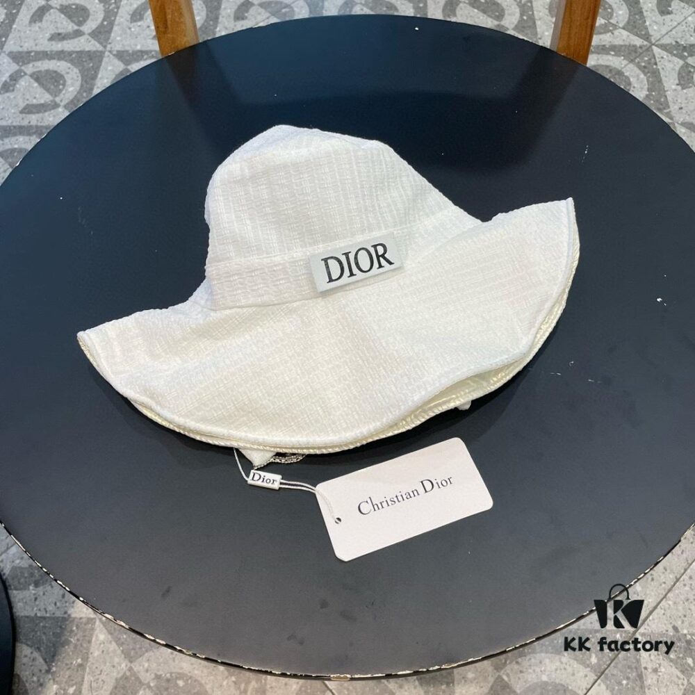 Dior Wide-Brim Sun Hat for Women, Spring and Summer Fashionable Bucket Hat with Bow, Face-Framing UV Protection