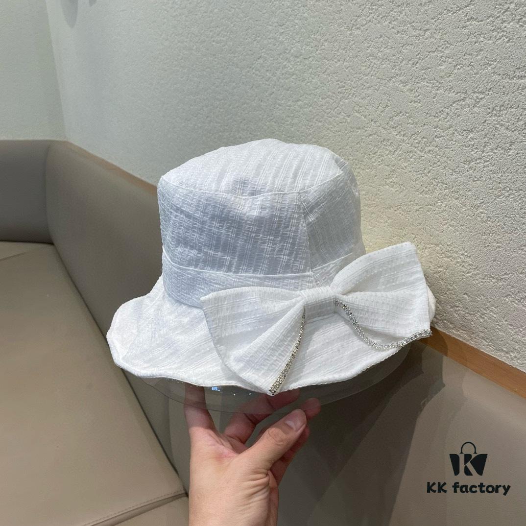 Dior Wide-Brim Sun Hat for Women, Spring and Summer Fashionable Bucket Hat with Bow, Face-Framing UV Protection