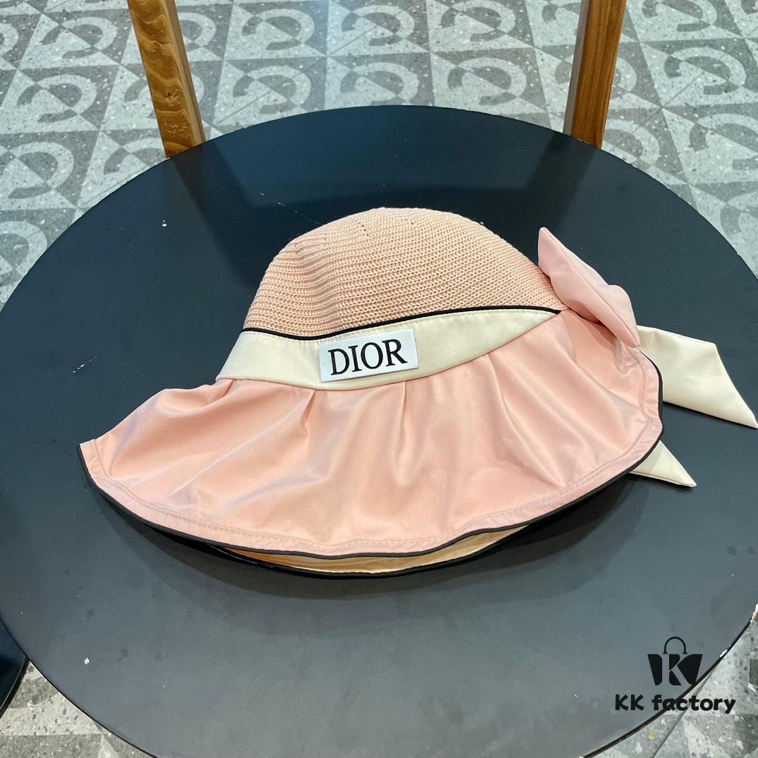 DIOR Bucket Hat 2024 Summer New Sun Protection Fishing Hat with Bow for Women, Wide-Brimmed Beach Hat for Travel, Face-Framing Sun Hat