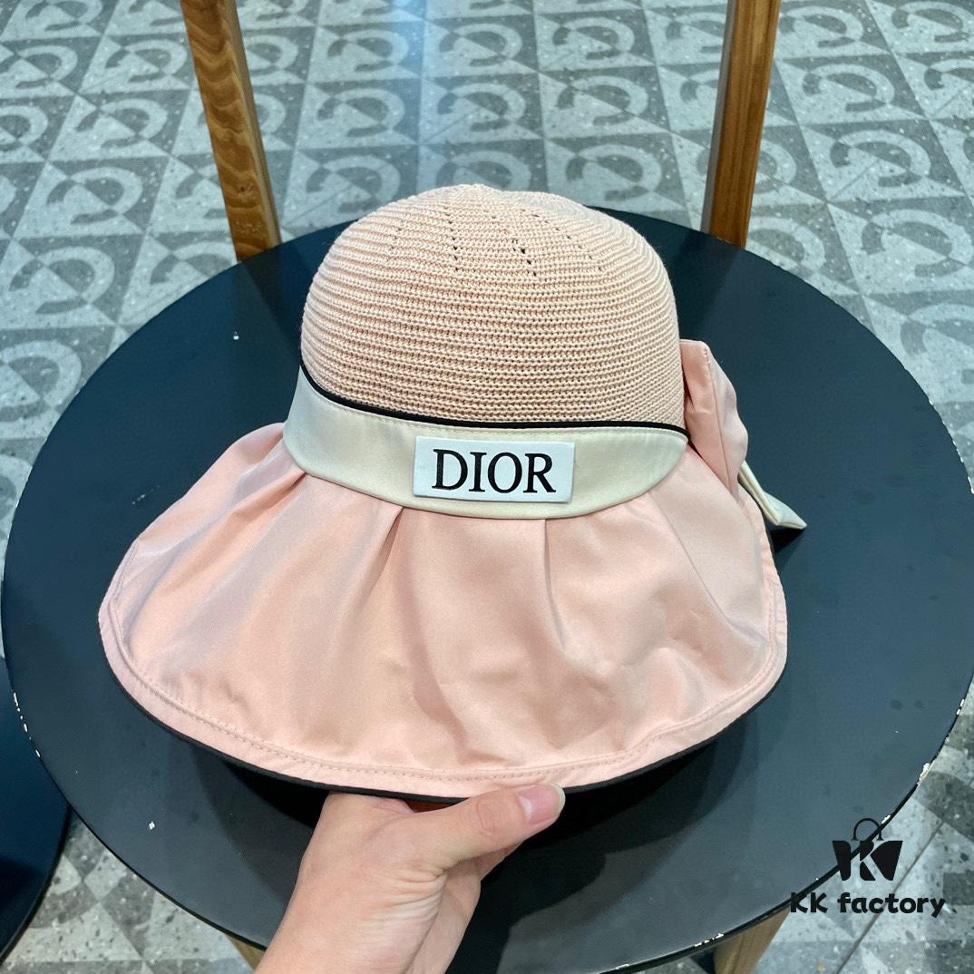 DIOR Bucket Hat 2024 Summer New Sun Protection Fishing Hat with Bow for Women, Wide-Brimmed Beach Hat for Travel, Face-Framing Sun Hat