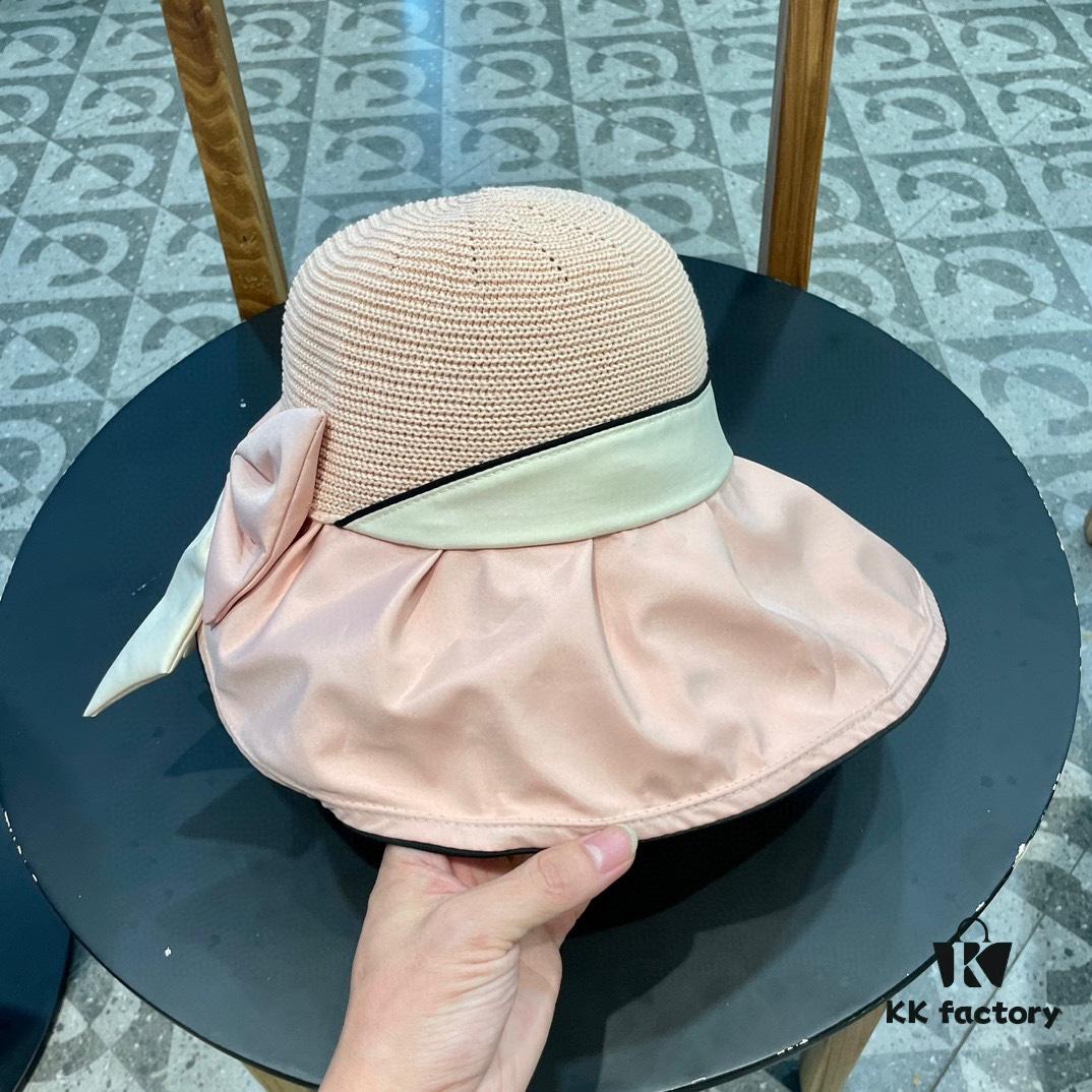 DIOR Bucket Hat 2024 Summer New Sun Protection Fishing Hat with Bow for Women, Wide-Brimmed Beach Hat for Travel, Face-Framing Sun Hat