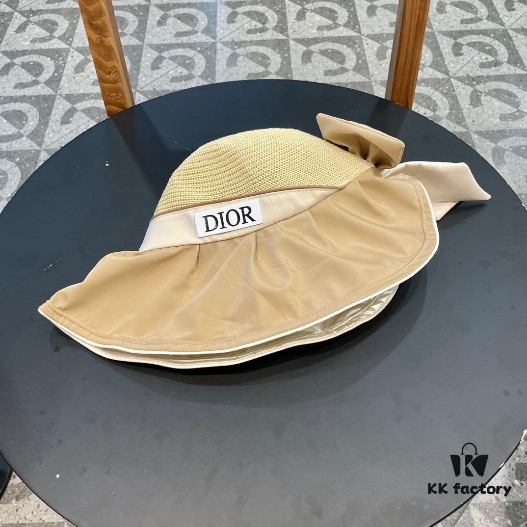 DIOR Bucket Hat 2024 Summer New Sun Protection Beach Hat with Bow for Women, Wide Brim Flattering Sun Hat