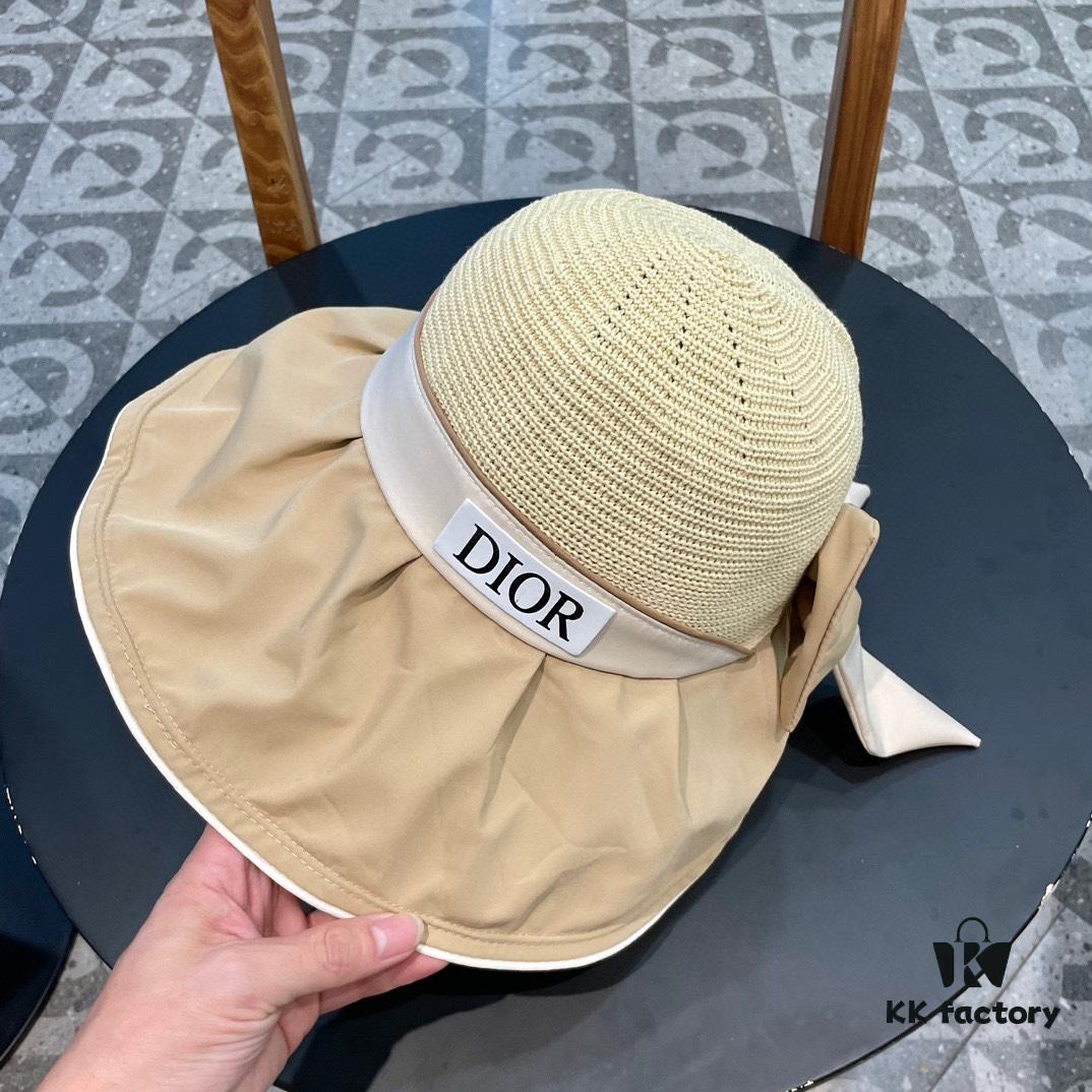 DIOR Bucket Hat 2024 Summer New Sun Protection Beach Hat with Bow for Women, Wide Brim Flattering Sun Hat