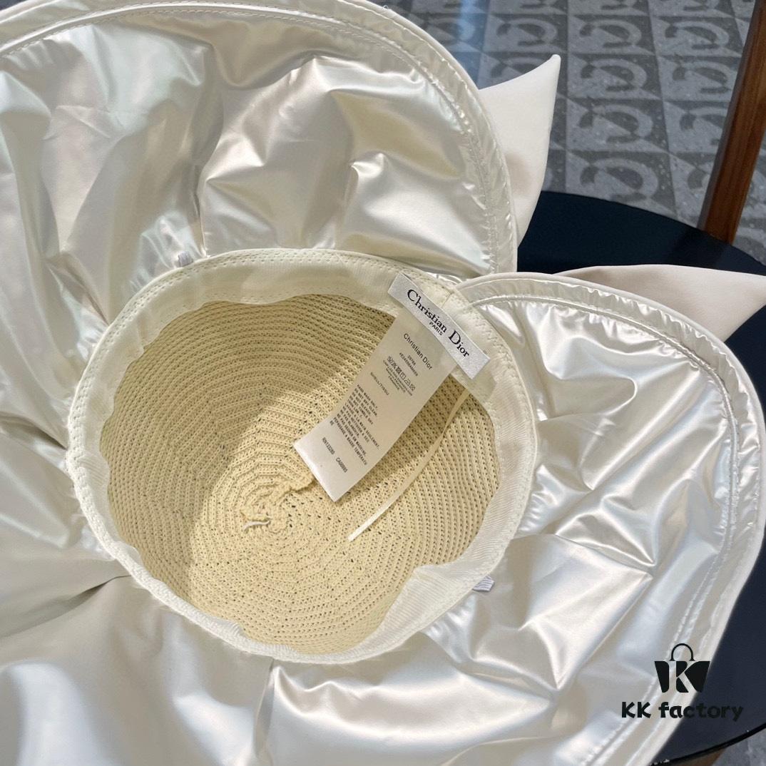 DIOR Bucket Hat 2024 Summer New Sun Protection Beach Hat with Bow for Women, Wide Brim Flattering Sun Hat