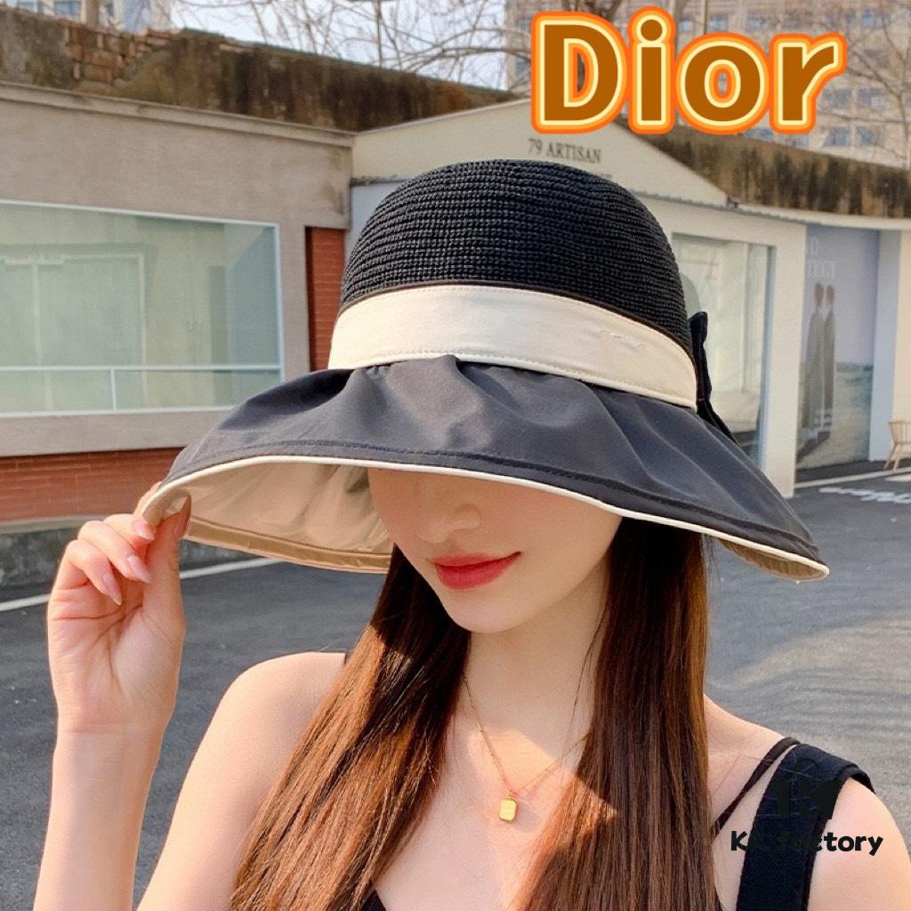 DIOR Bucket Hat 2024 Summer New Sun Protection Fisherman Hat with Bow for Women, Wide-Brimmed Beach Hat for Travel, Face-Framing Sun Hat