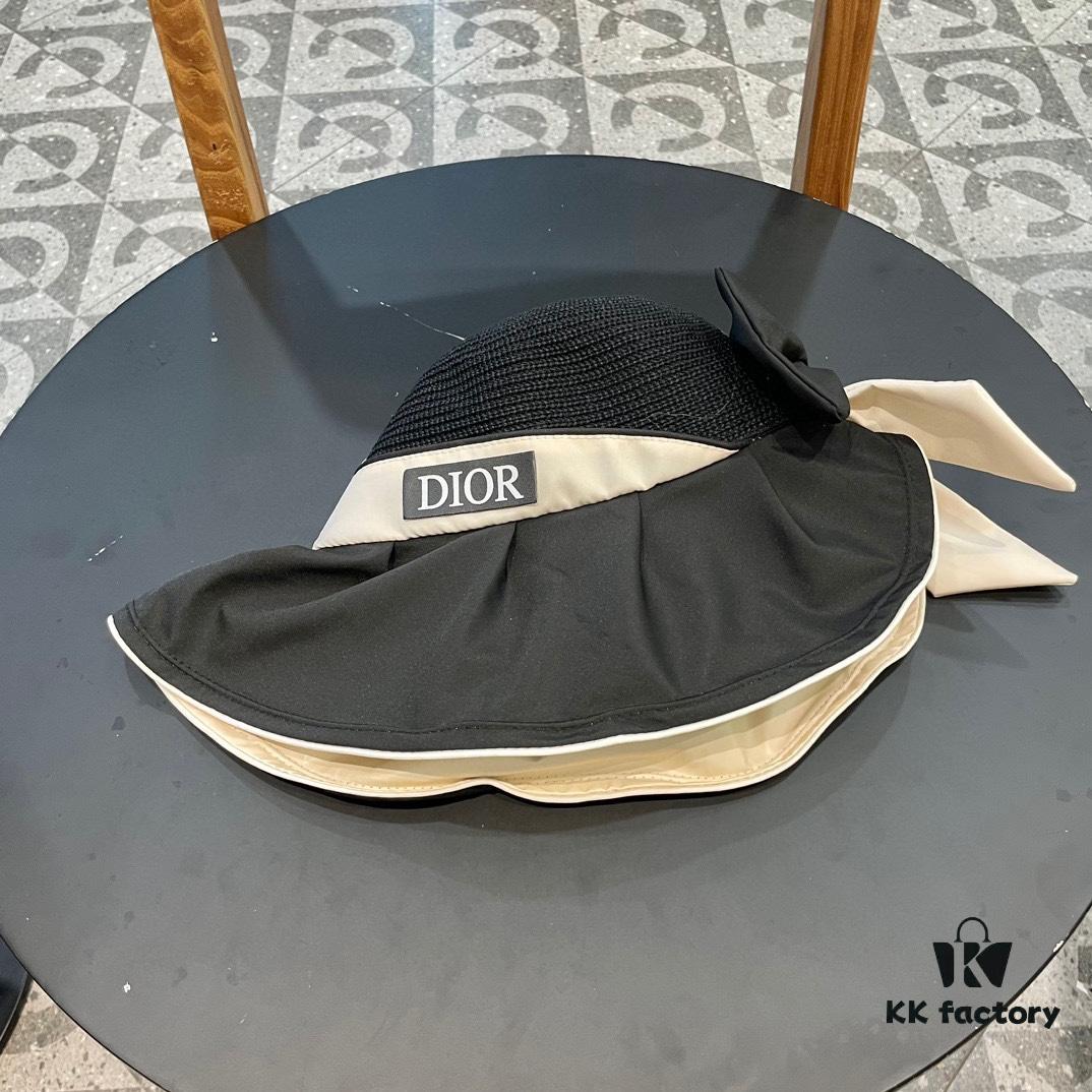 DIOR Bucket Hat 2024 Summer New Sun Protection Fisherman Hat with Bow for Women, Wide-Brimmed Beach Hat for Travel, Face-Framing Sun Hat