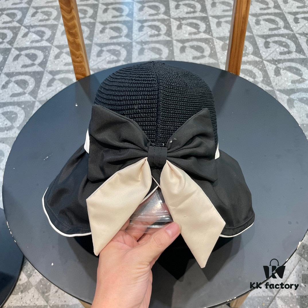 DIOR Bucket Hat 2024 Summer New Sun Protection Fisherman Hat with Bow for Women, Wide-Brimmed Beach Hat for Travel, Face-Framing Sun Hat