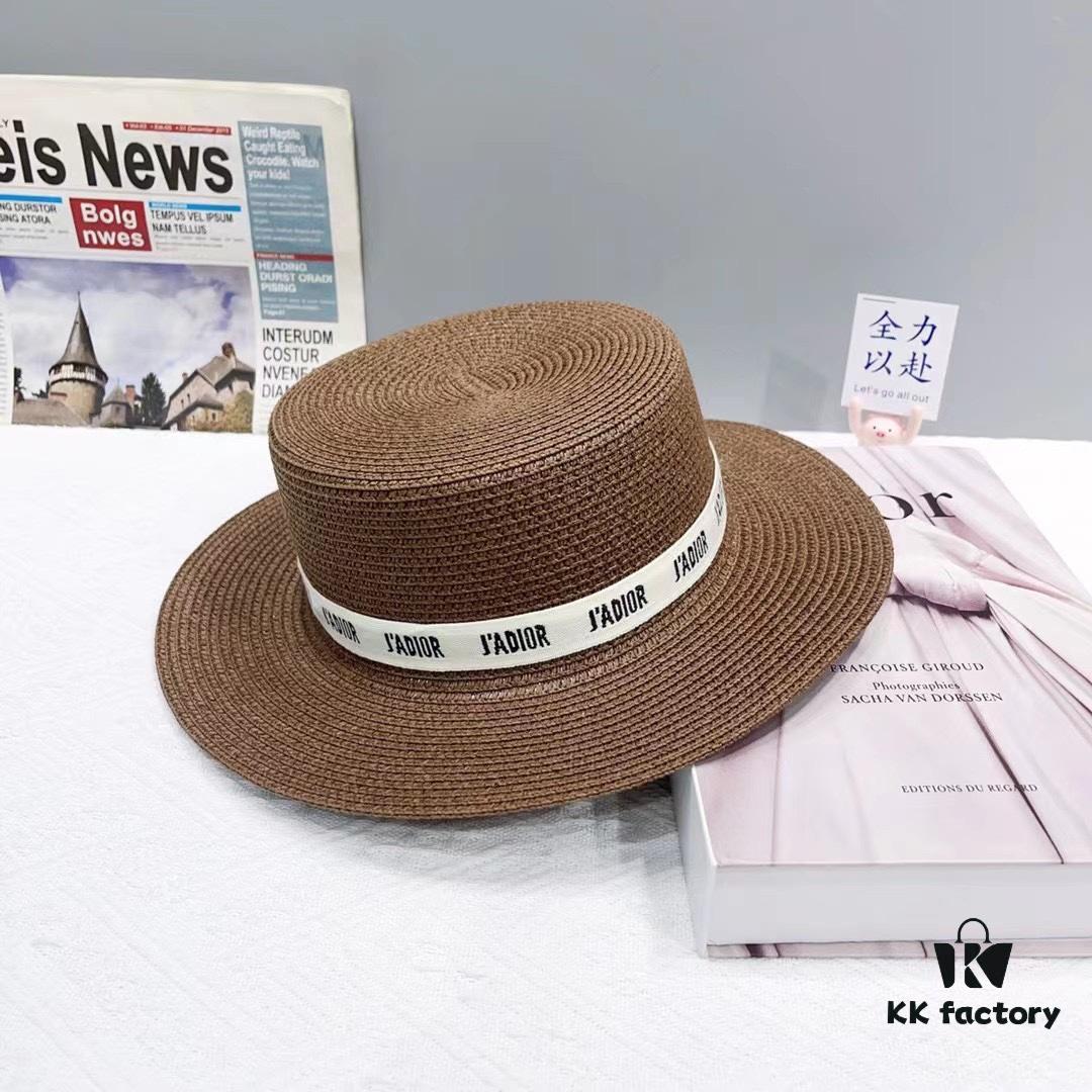 Dior Spring/Summer Ice Silk PP Grass Flat Top Hat 🎩