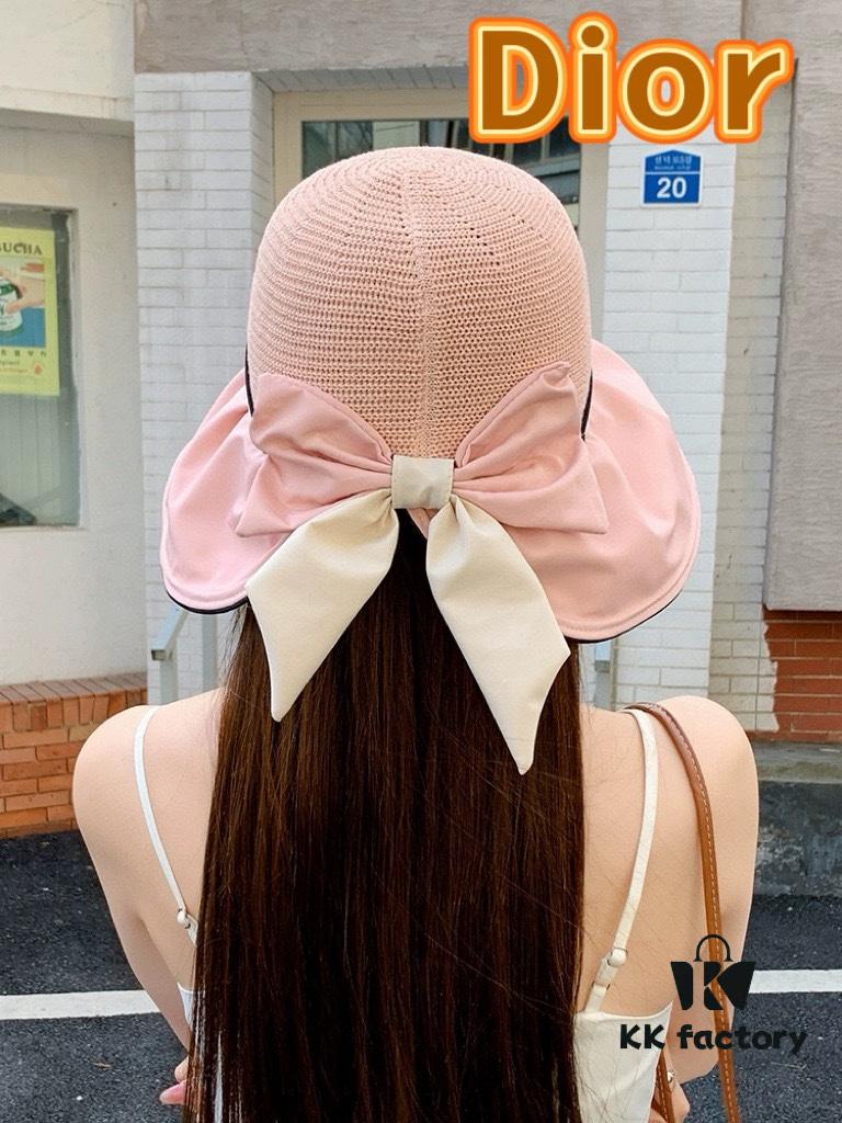 DIOR Bucket Hat 2024 Summer New Sun Protection Fishing Hat with Bow for Women, Wide-Brimmed Beach Hat for Travel, Face-Framing Sun Hat