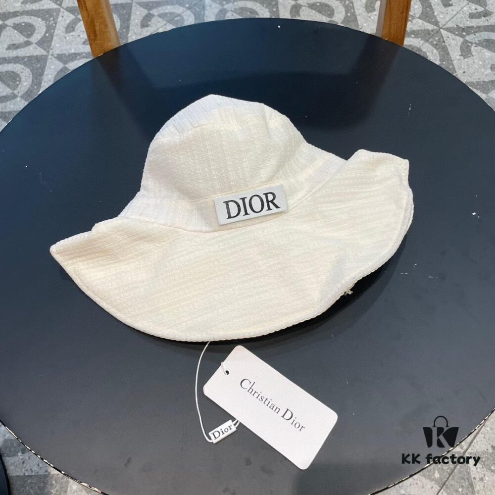 Dior Wide-Brim Sun Hat for Women, Spring and Summer Bow-Decorated Bucket Hat, Fashionable Face-Framing UV Protection Beach Hat