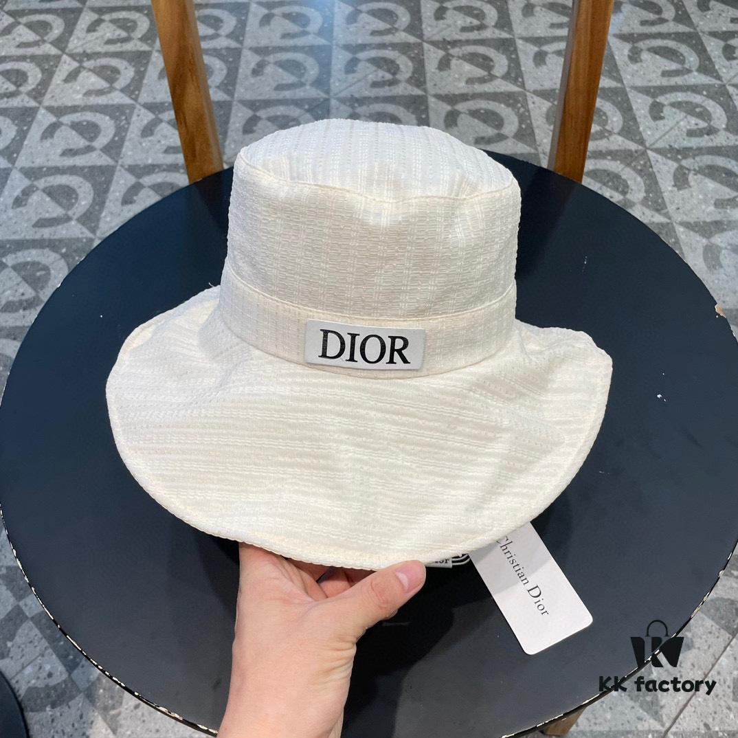 Dior Wide-Brim Sun Hat for Women, Spring and Summer Bow-Decorated Bucket Hat, Fashionable Face-Framing UV Protection Beach Hat
