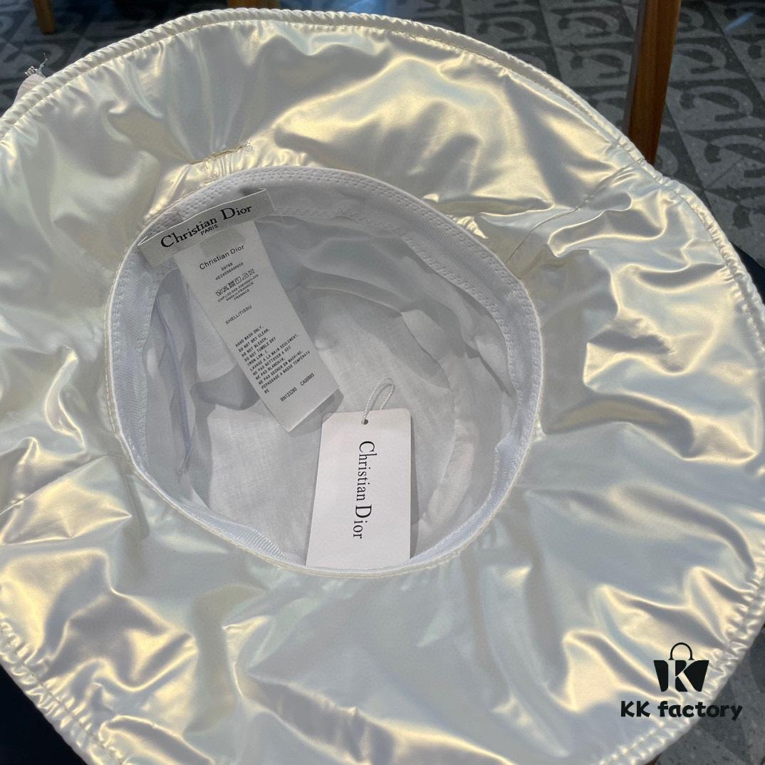 Dior Wide-Brim Sun Hat for Women, Spring and Summer Bow-Decorated Bucket Hat, Fashionable Face-Framing UV Protection Beach Hat