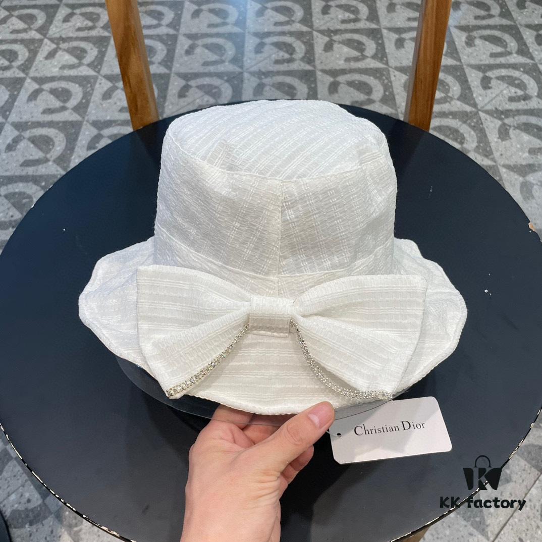 Dior Wide-Brim Sun Hat for Women, Spring and Summer Fashionable Bucket Hat with Bow, UV Protection Face-Framing Beach Hat