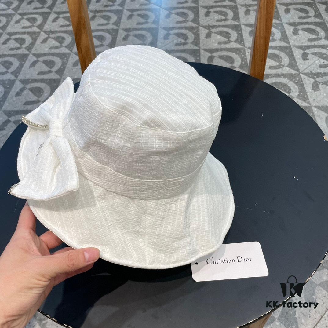 Dior Wide-Brim Sun Hat for Women, Spring and Summer Fashionable Bucket Hat with Bow, UV Protection Face-Framing Beach Hat