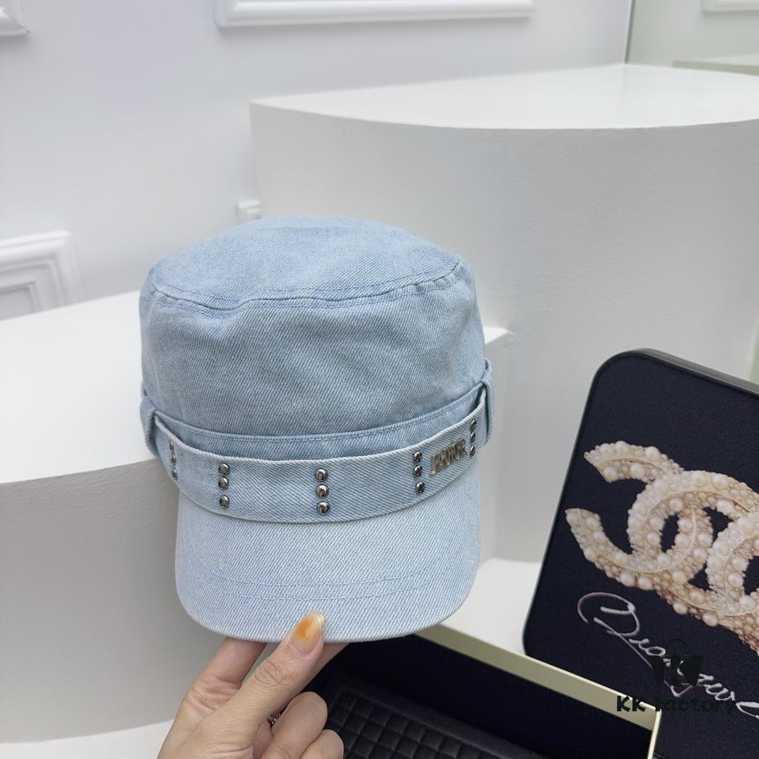 DIOR New Military Cap with Retro Personality Sequin Embellishment - Heavy Craftsmanship Series in Washed Denim Color