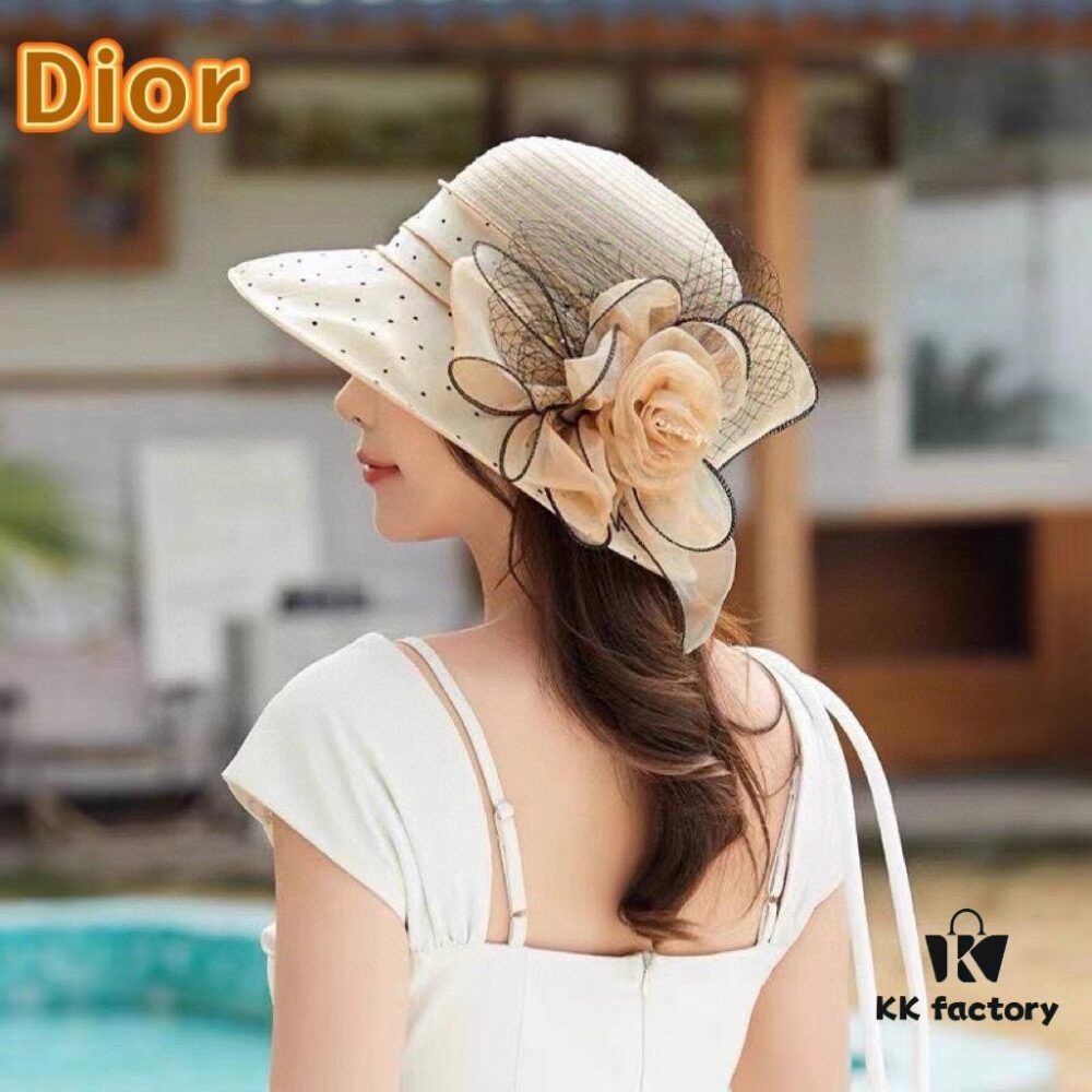 Dior Korean-Style Oversized Fashion Sun Hat for Women, Large Brim Foldable UV Protection Outdoor Hat for Summer Travel