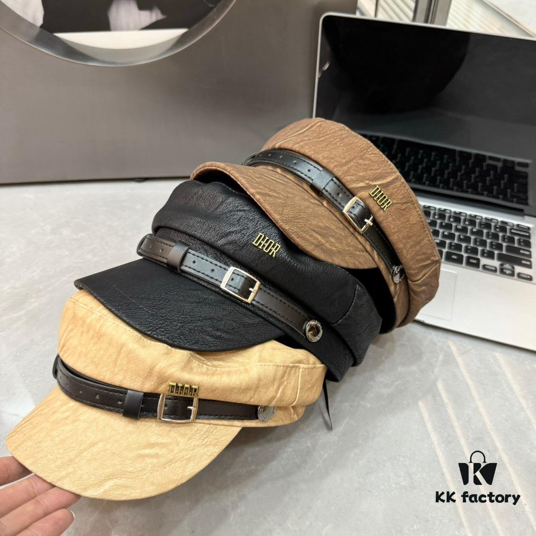 Dior New Style Leather Military Cap Newsboy Hat