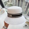 Dior Elegant PP Straw Small Bucket Sun Hat, Sweet Style