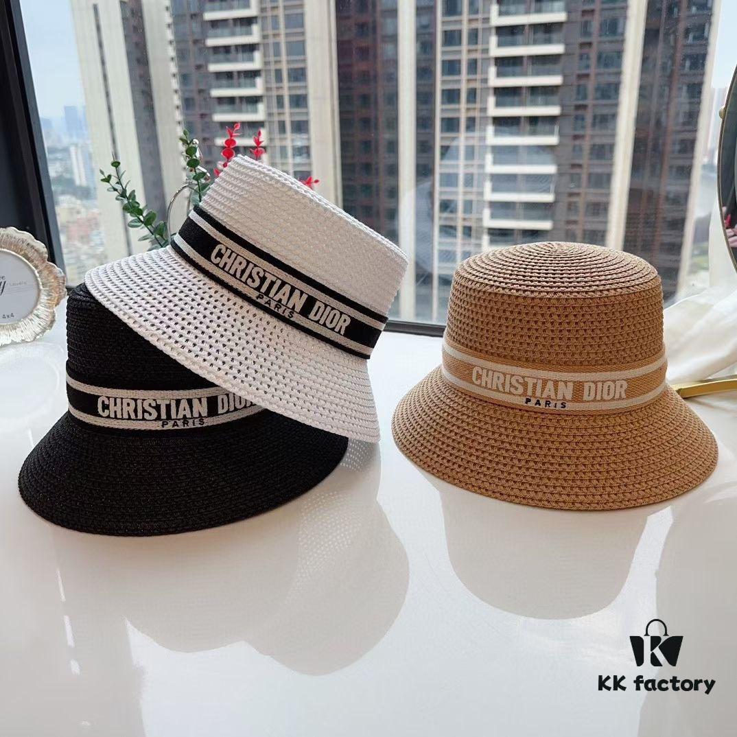 Dior Elegant PP Straw Small Bucket Sun Hat, Sweet Style