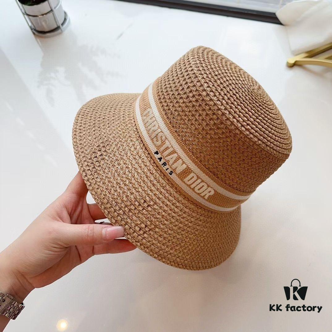 Dior Elegant PP Straw Small Bucket Sun Hat, Sweet Style