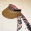 DIOR Natural Straw Wide Brim Hat - Classic Style, Pink