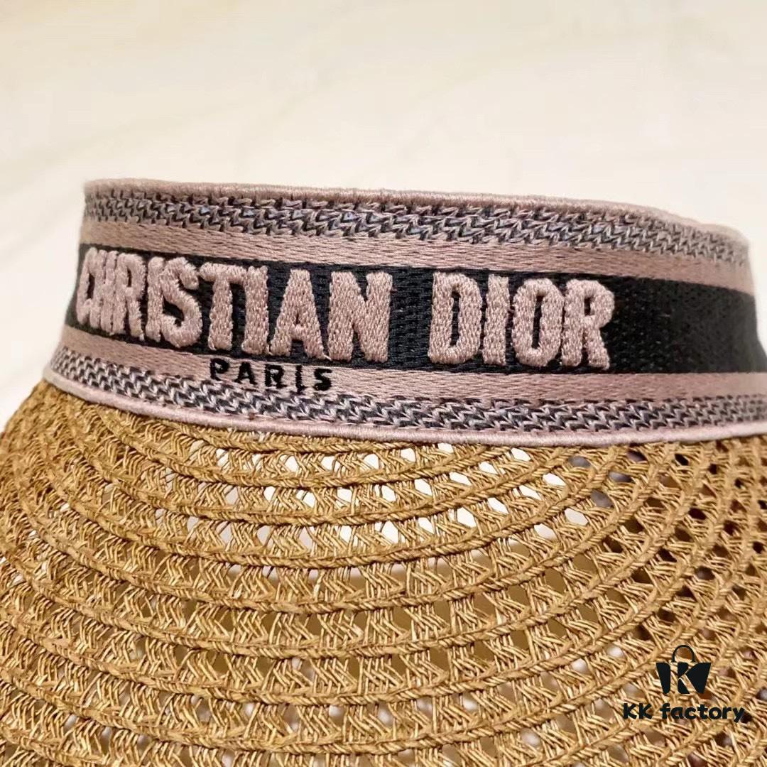 DIOR Natural Straw Wide Brim Hat - Classic Style, Pink