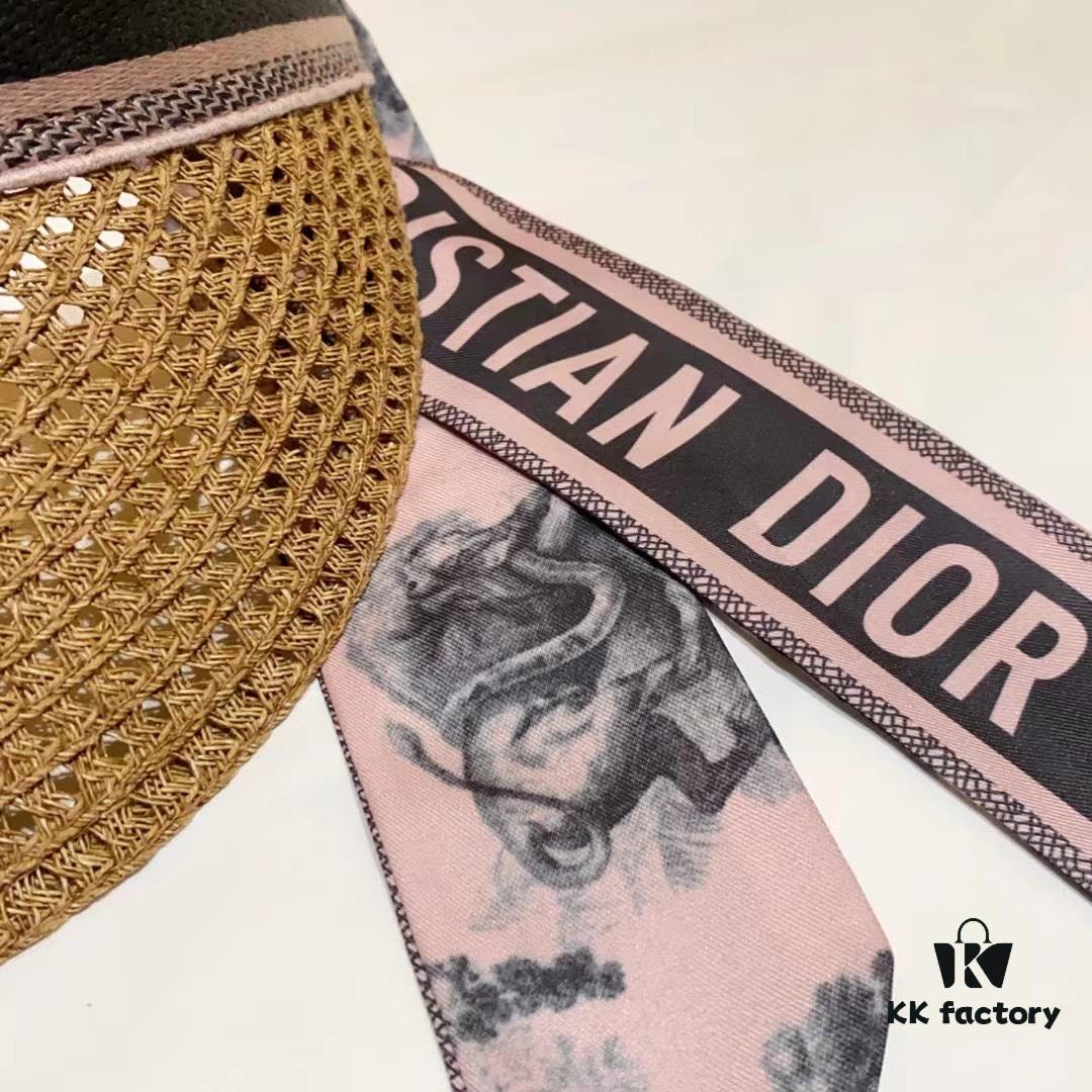 DIOR Natural Straw Wide Brim Hat - Classic Style, Pink