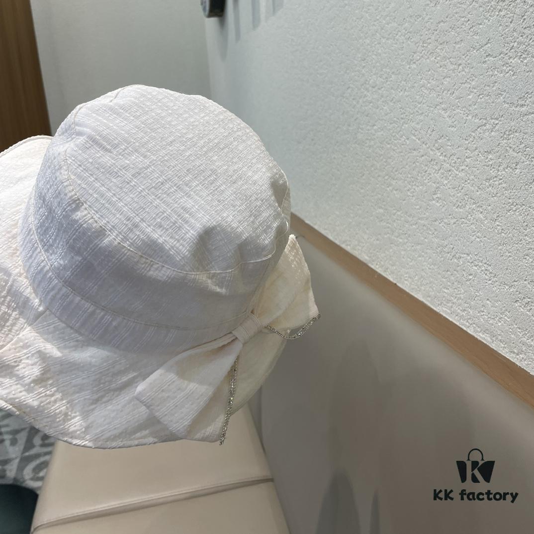 Dior Wide-Brim Sun Hat for Women, Spring and Summer Fashion Fisherman Hat with Bow, Face-Framing UV Protection Hat