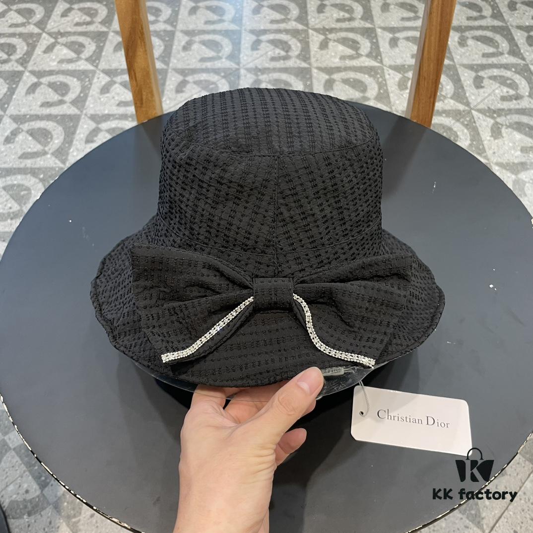 Dior Wide-Brim Sun Hat for Women, Spring and Summer Fashion Floppy Hat with Bow, UV Protection Bucket Hat, Baseball Cap, Knit Hat