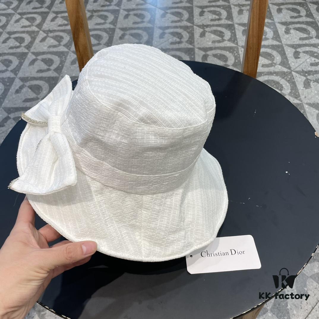 Dior Wide-Brim Sun Hat for Women, Spring and Summer Fashion Floppy Hat with Bow, UV Protection Fishing Hat, Baseball Cap, Knit Hat