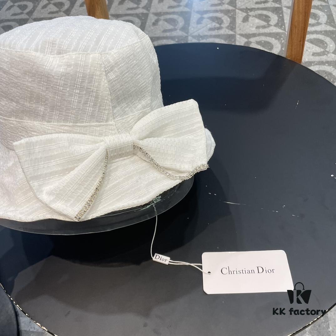 Dior Wide-Brim Sun Hat for Women, Spring and Summer Fashion Floppy Hat with Bow, UV Protection Fishing Hat, Baseball Cap, Knit Hat