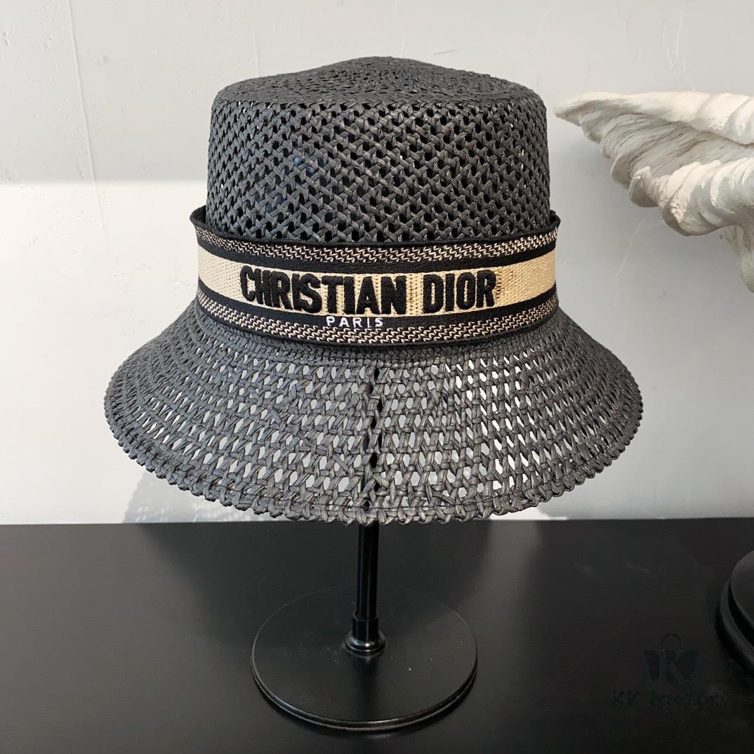 Dior Style Woven Straw Fedora Hat - Handcrafted Elegant Classic Design, Unisex Knit Fisherman Baseball Cap in Black