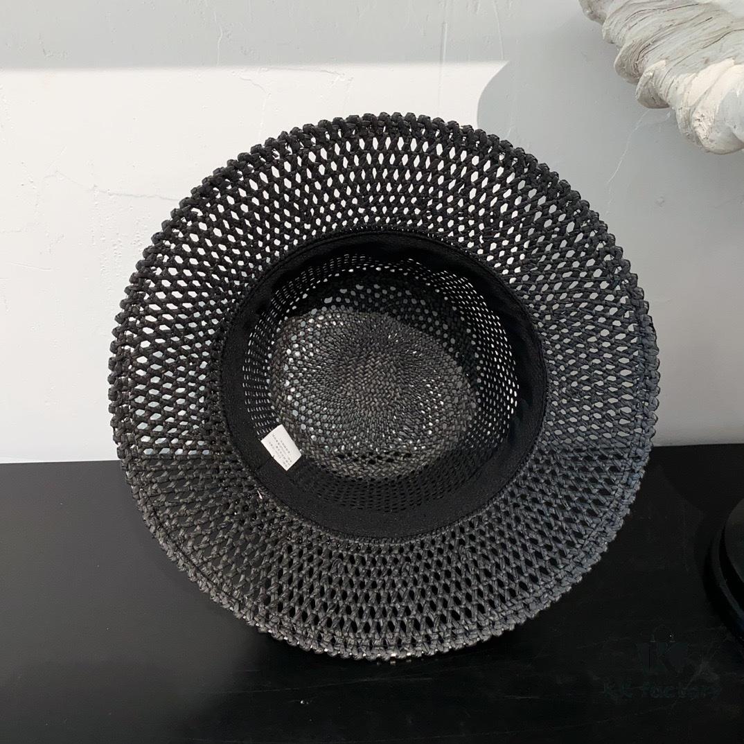 Dior Style Woven Straw Fedora Hat - Handcrafted Elegant Classic Design, Unisex Knit Fisherman Baseball Cap in Black