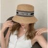 Dior-style Elegant PP Straw Small Bucket Sun Hat, Sweet and Delicate Design