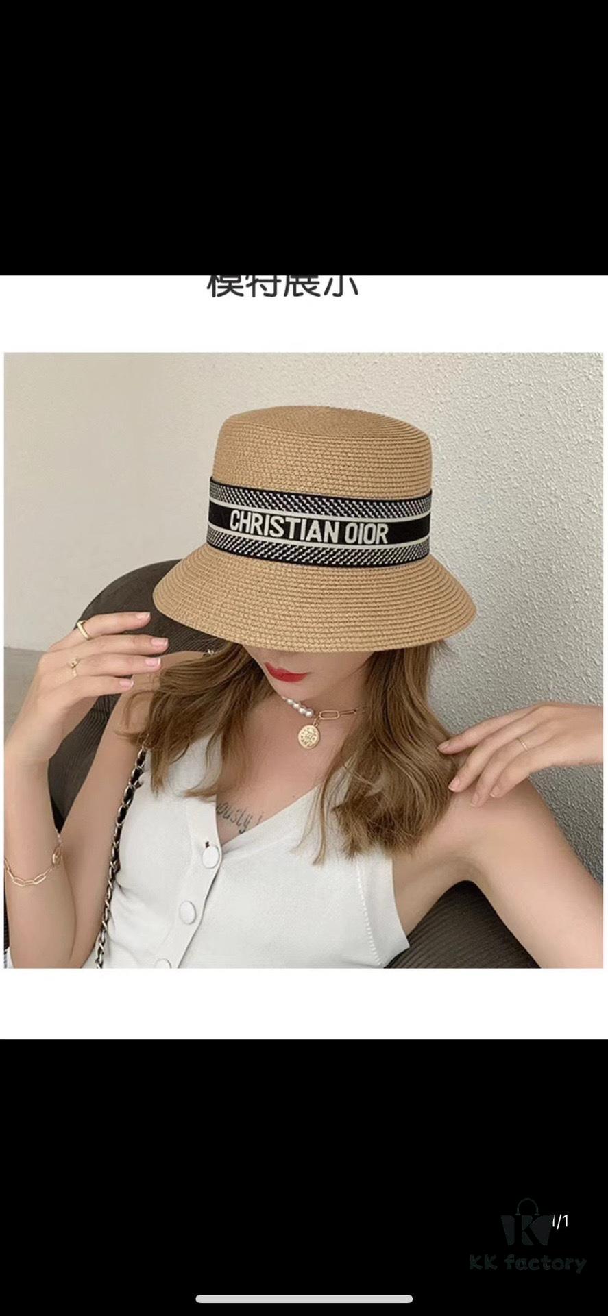 Dior-style Elegant PP Straw Small Bucket Sun Hat, Sweet and Delicate Design