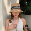Dior-style Elegant PP Straw Small Bucket Sun Hat, Sweet and Delicate Design
