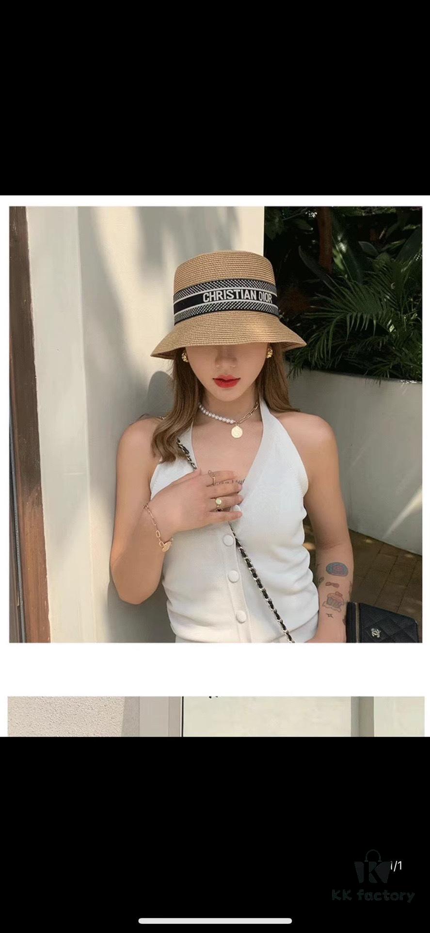 Dior-style Elegant PP Straw Small Bucket Sun Hat, Sweet and Delicate Design