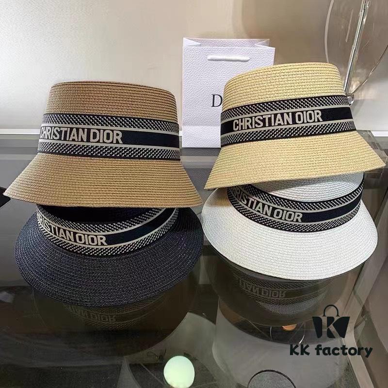 Dior-style Elegant PP Straw Small Bucket Sun Hat, Sweet and Delicate Design