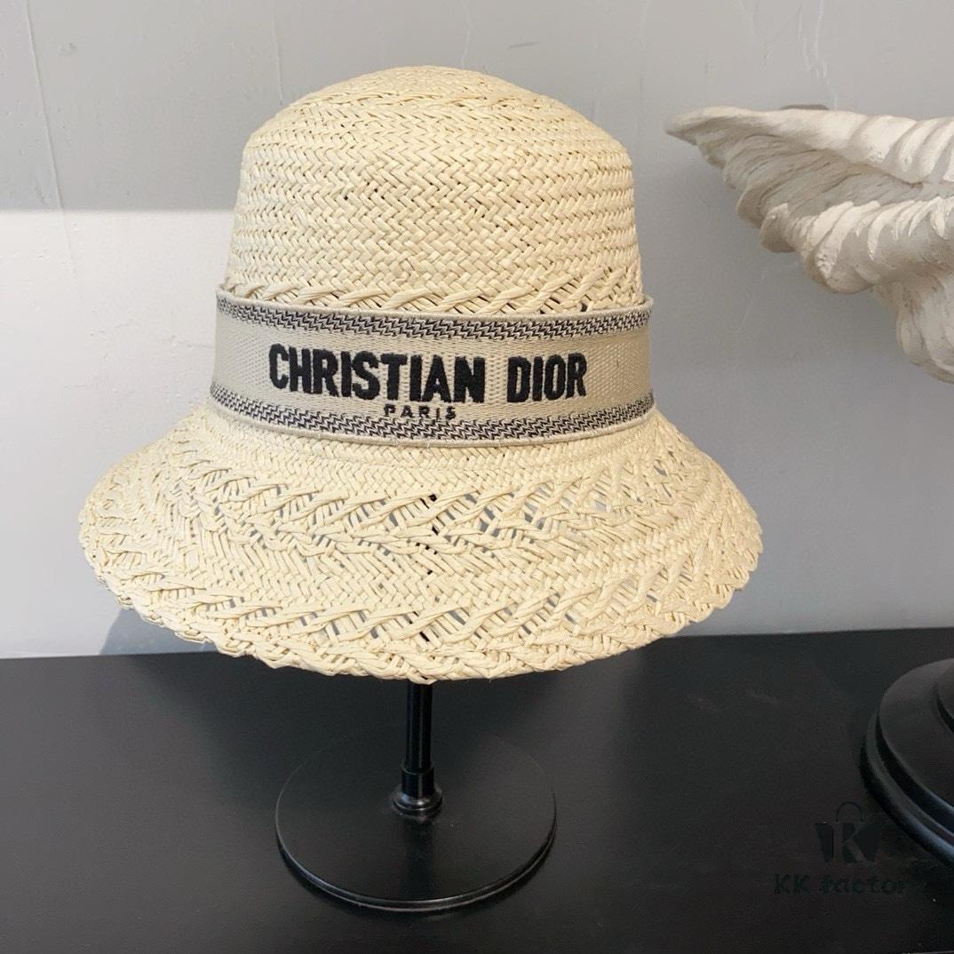 Dior New Embroidered Letter Webbing Straw Hat