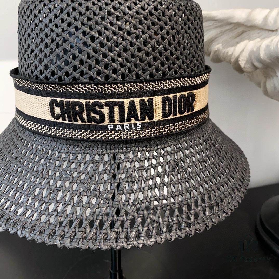 Dior New Embroidered Letter Webbing Straw Hat