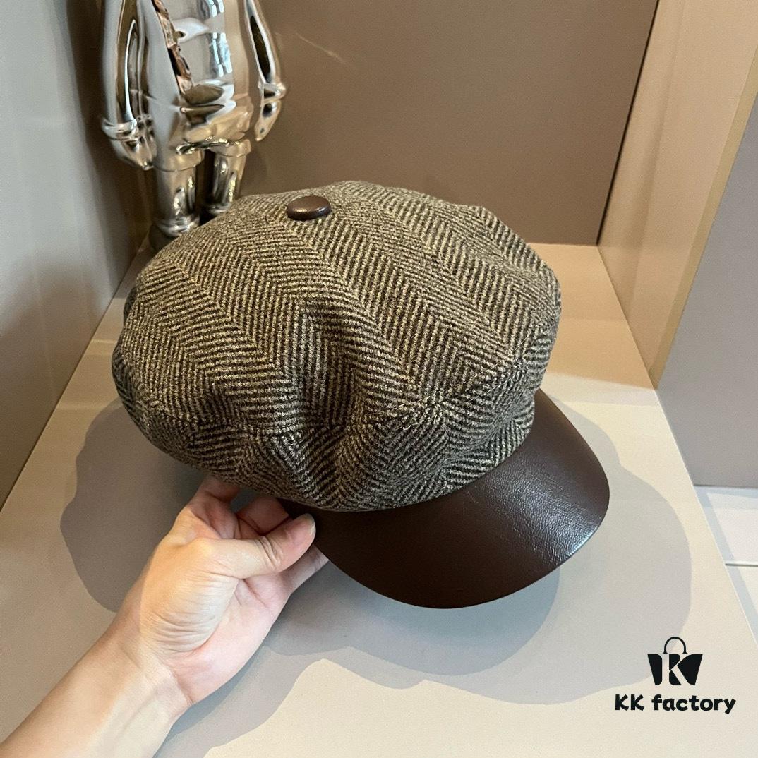 2024 Hermès New Wool Newsboy Military Cap, Head Circumference 57cm