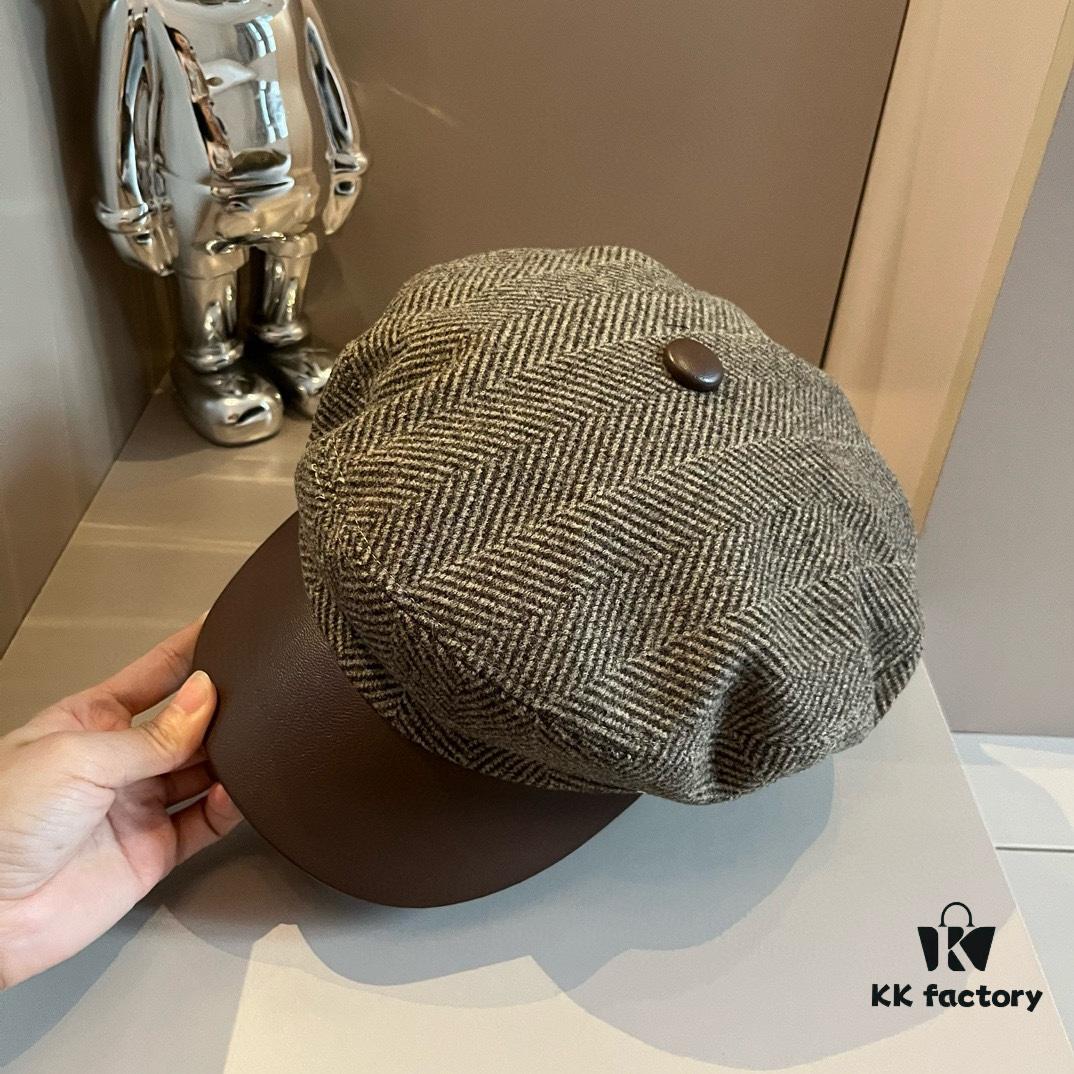 2024 Hermès New Wool Newsboy Military Cap, Head Circumference 57cm