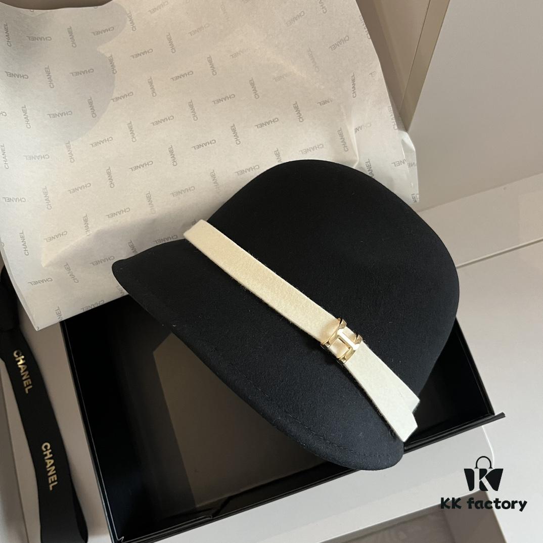 HEREMS Hermès 2024 Autumn/Winter New Wool Bucket Hat, 100% Wool, Irregular Cut Design, Fashionable Women's Essential, Head Circumference 57cm, Khaki White Black