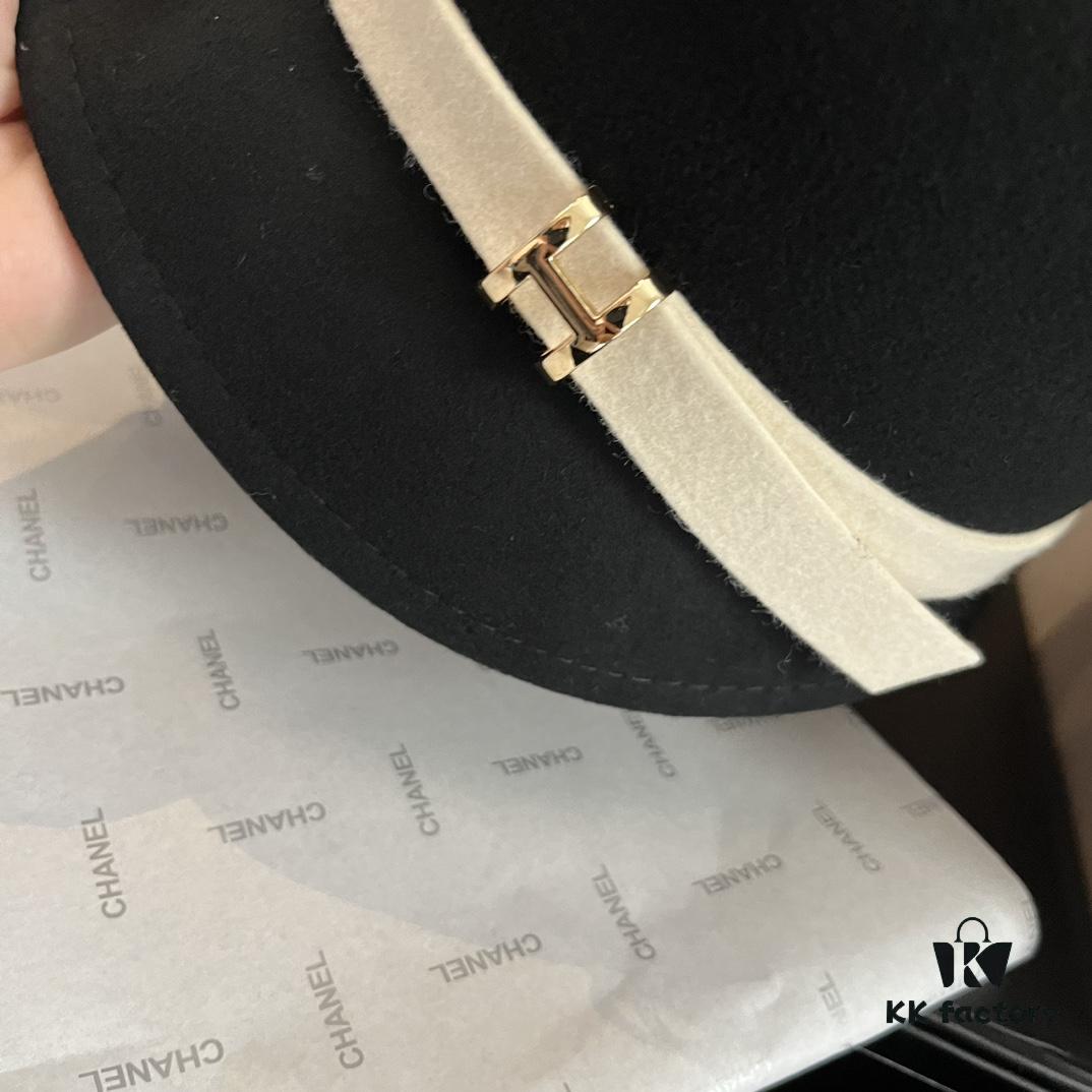 HEREMS Hermès 2024 Autumn/Winter New Wool Bucket Hat, 100% Wool, Irregular Cut Design, Fashionable Women's Essential, Head Circumference 57cm, Khaki White Black