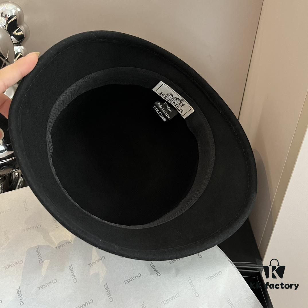 HEREMS Hermès 2024 Autumn/Winter New Wool Bucket Hat, 100% Wool, Irregular Cut Design, Fashionable Women's Essential, Head Circumference 57cm, Khaki White Black