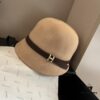 HEREMS Hermès 2024 Autumn/Winter New Wool Fedora Hat, 100% Wool, Irregular Cut Design, Fashionable Women's Essential, Khaki White Black, Head Circumference 57cm